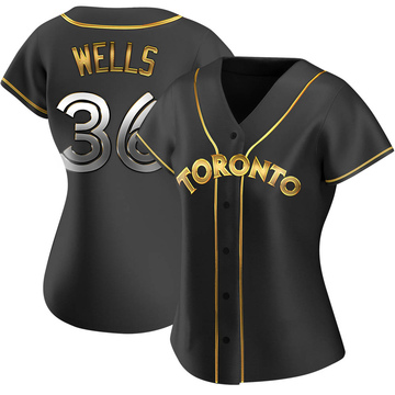David Wells Women's Replica Toronto Blue Jays Black Golden Alternate Jersey